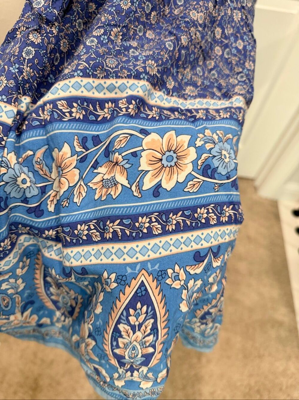 Natural Life Blue Boho Floral Paisley Wide Leg V-Neck Jumpsuit Size XL - Picture 2 of 8